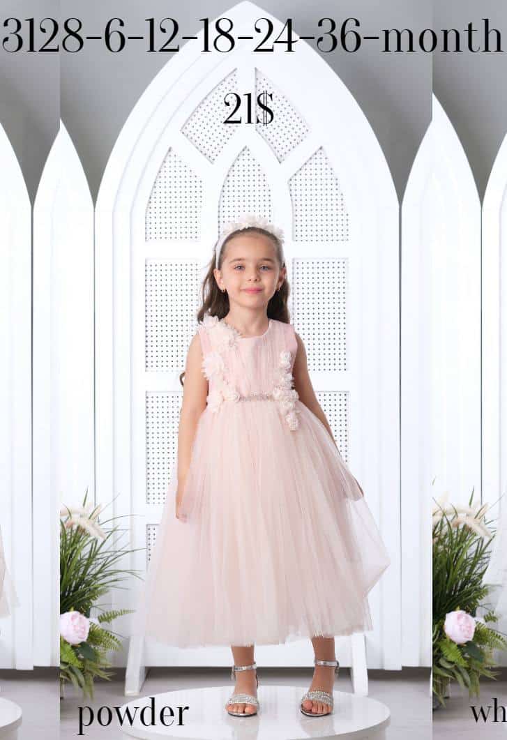 Liv Olivia Liv Olivia Rosette Tulle Formal Dress - 3128 · Powder pink wholesale Girls