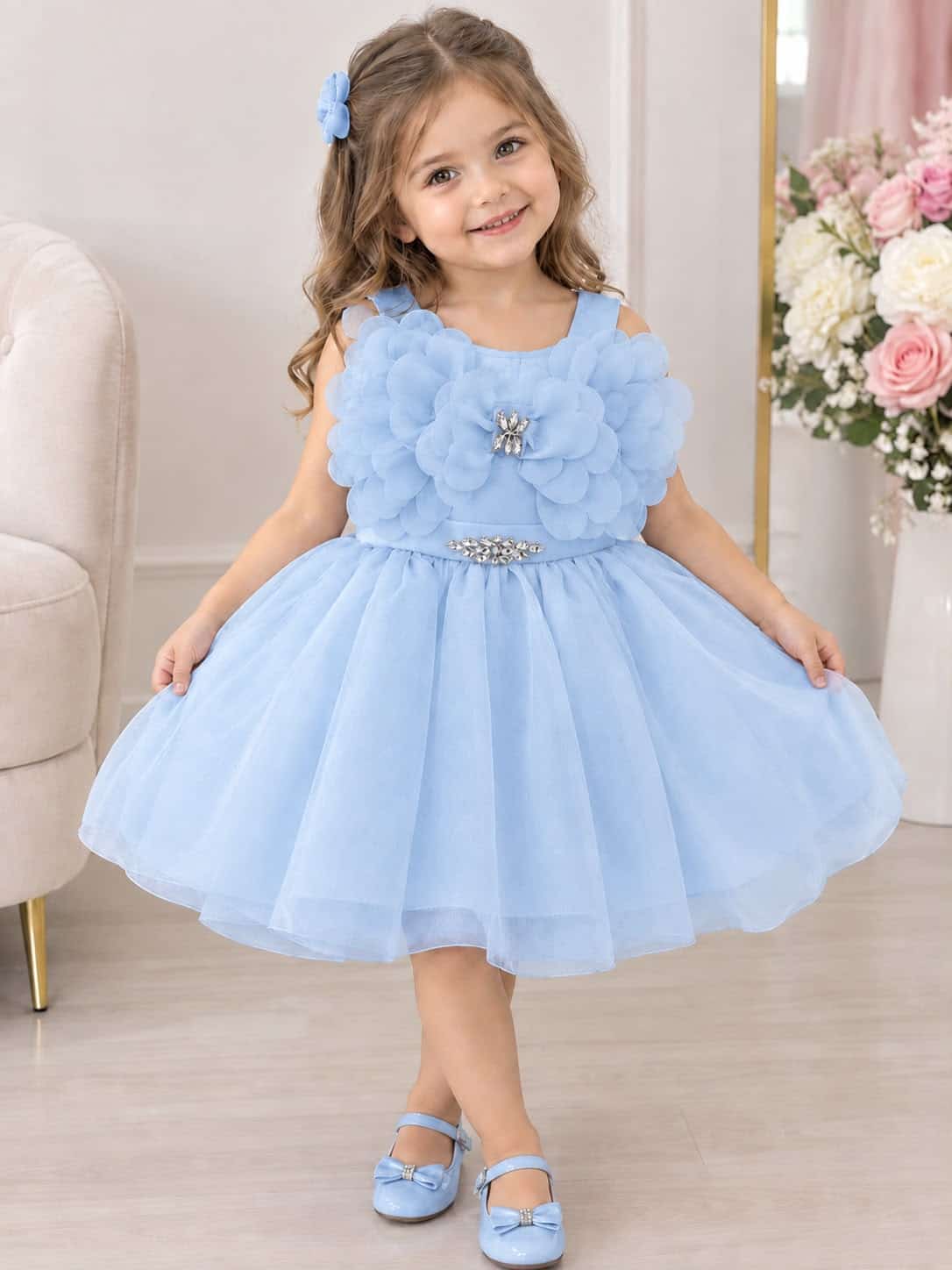 Pink Girls Pink Girls – Blue Blossom Occasion Dress · Light blue wholesale Girls