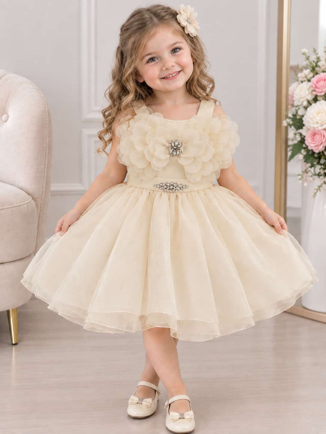 Pink Girls Pink Girls – Cream Blossom Party Dress · Cream wholesale Girls